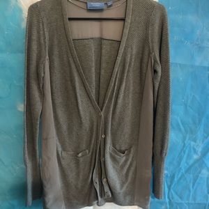 Gray sweater with sheer accents